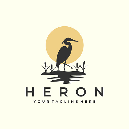heron bird with vintage style logo vector icon design. pelican, flamingo, template illustration