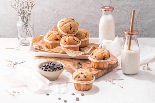 istock Chocolate chip muffins with milk 1415731933