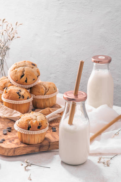 istock Chocolate chip muffins with milk 1415731951