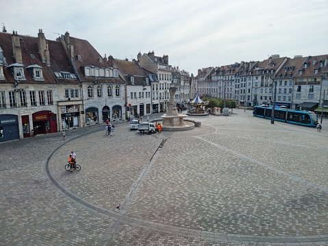 Besançon city with its historic buildings arround the 'place de la révolution' captured during summer season.