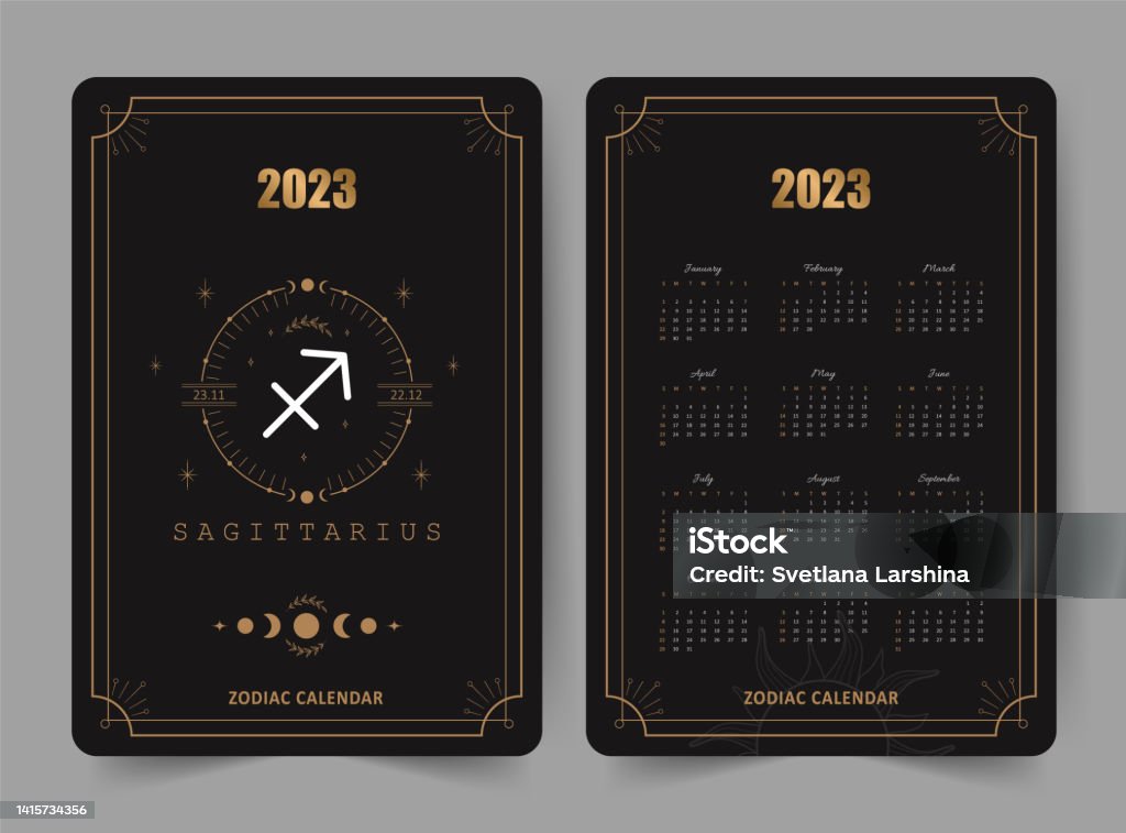 Zodiac Sagittarius Calendar 2023 Pocket Size Front And Back Sides Week