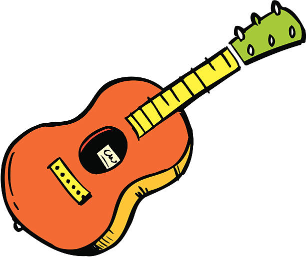 Editable Cartoon illustration of an acoustic guitar vector art illustration