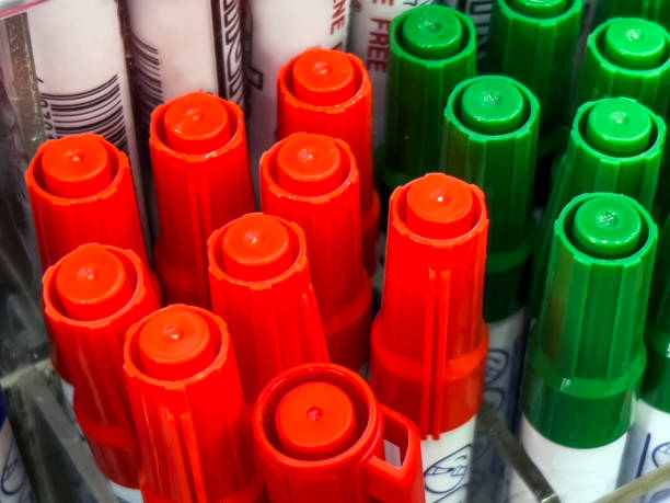 istock Group of red green pencil caps 1415736506