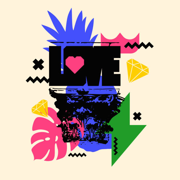 istock The inscription is love in a bright defiant style with various geometric elements. Fashionable modern flashy design. 1415737592