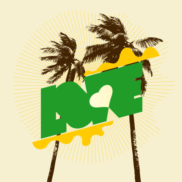 istock The inscription is love in a bright style with various palm trees on the background. Fashionable modern design. 1415737602