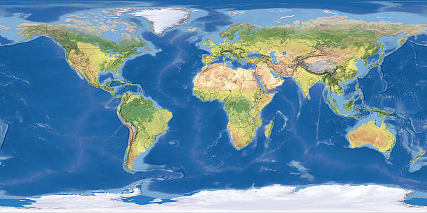 mapa mundial, las fronteras nacionales topographic - world map map earth cartography fotografías e imágenes de stock