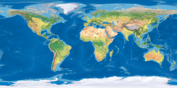 Digital world map Terrain。The software to create：Photoshop CS5