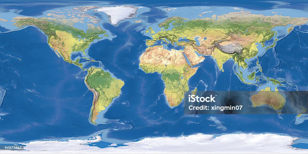 world Topographic Map,National Border Digital world map Terrain。The software to create：Photoshop CS5 World Map Stock Photo