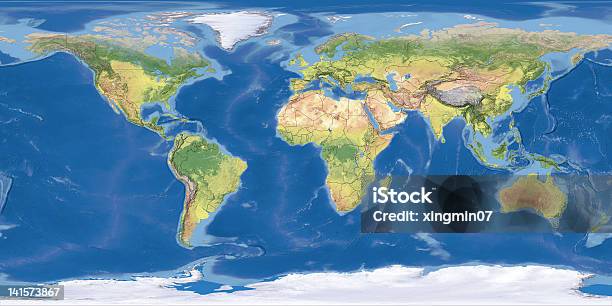 World Topographic Mapnational Border Stock Photo - Download Image Now - World Map, Map, Globe - Navigational Equipment