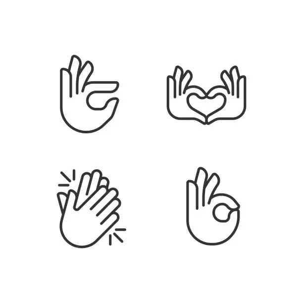 Vector illustration of Body language signals pixel perfect linear icons set