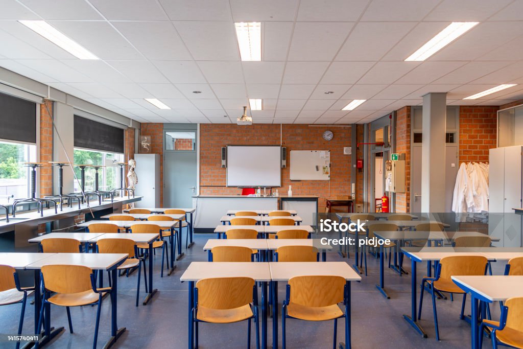 Empty classroom. Empty classroom, gymbal shot Classroom Stock Photo