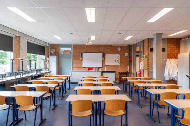 Empty classroom. Empty classroom, gymbal shot biology class stock pictures, royalty-free photos & images