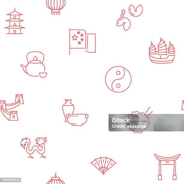 Vector Line China China Seamless Pattern In Line Style Stock Illustration - Download ...