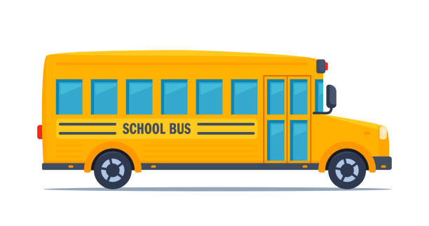 Yellow classic school bus. Side view. American education. Back to school. Vector illustration. Yellow classic school bus. Side view. American education. Back to school. Vector illustration empty school bus stock illustrations