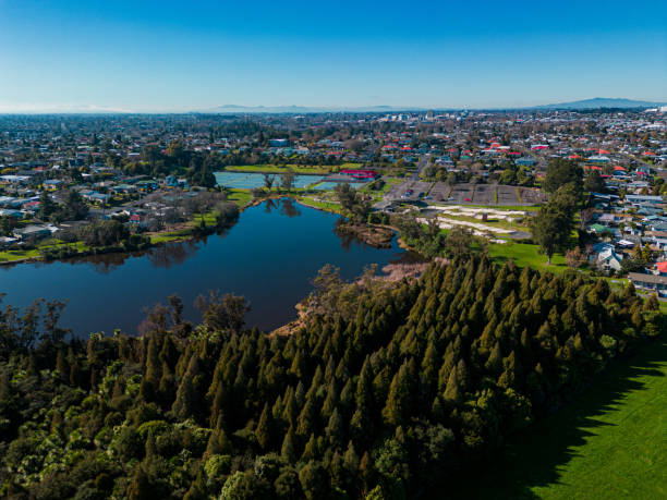 istock Lake Rotokaeo from the air, Drone shot 1415744973