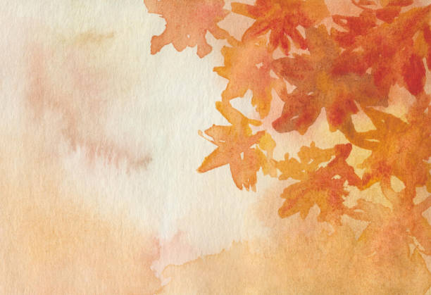 акварельная иллюстрация нарисованного вручную абстрактного фона с оранжевыми, желтыми, коричневыми кленовыми листьями. природа в лесу. ос� - autumn stock illustrations