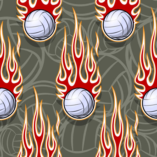 illustrazioni stock, clip art, cartoni animati e icone di tendenza di modello senza cuciture con palline da pallavolo e fiamma. - hot rod