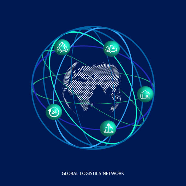 illustrations, cliparts, dessins animés et icônes de réseau logistique mondial. cartographiez la connexion du partenariat logistique mondial. planète terre et icônes logistiques sous forme de satellites ou de conception de votre site web, logo, application, interface utilisateur. eps10. - business global business merger globe