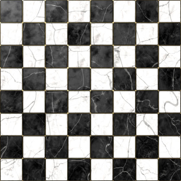 istock 3D Realistic vintage black white check marble tile with golden frame rendered texture background 1415753260