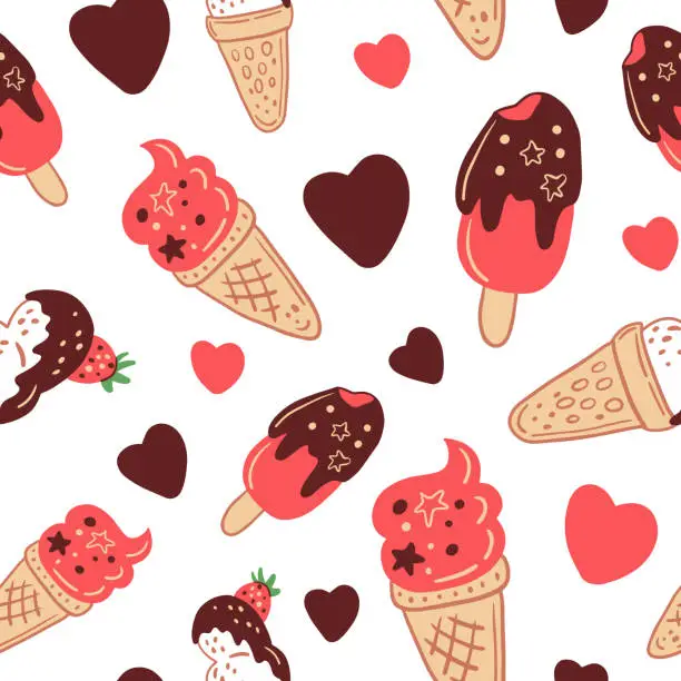 Vector illustration of Ice cream pink love seamless pattern