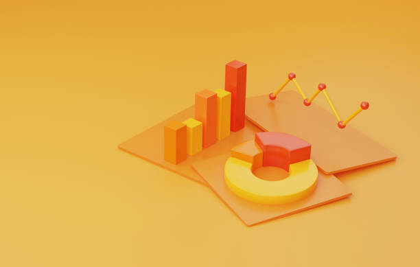 análise de dados financeiros e crescimento de negócios com gráfico de tortas e gráfico de barras em fundo amarelo. - analyzing data bar graph graph - fotografias e filmes do acervo