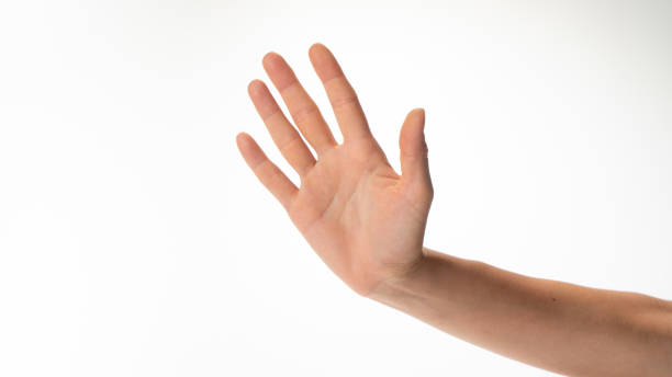 istock Female open palm gesture to give five or say hello 1415757210