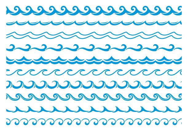 바다와 바다 푸른 파도, 물 서핑 국경 프레임 - tide water frame wave stock illustrations