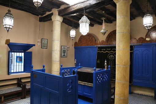 Synagogue in medina (Old Town) of Essaouira, Morocco. The medina is a UNESCO World Heritage Site.