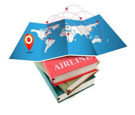 Map of airline on the books isolated on white background