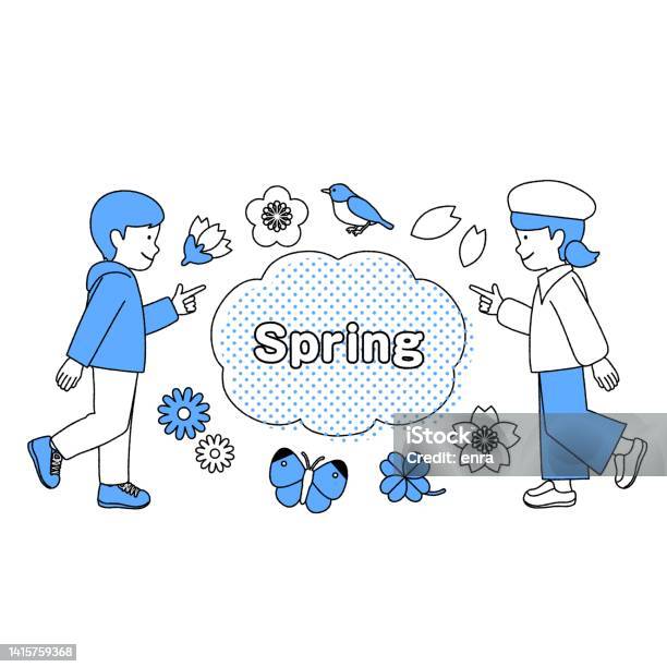 Vector Graphics Spring Children Children And Spring Illustration Set Stock Illustration - Download ...