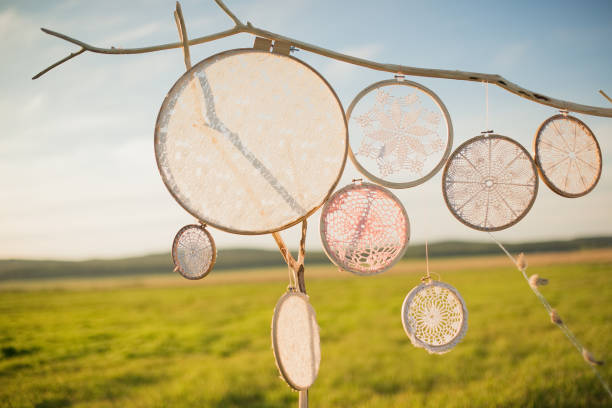 istock Knitted dream catchers hang on a sunny day 1415760820