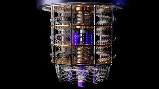 Render of quantum computer from side view