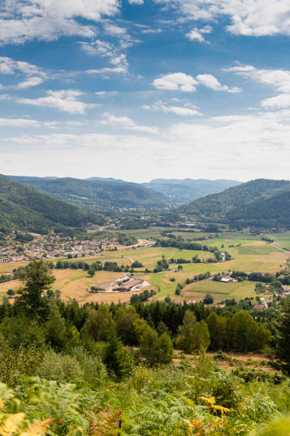 Aerial view of the Moselle Valley in Grand Est Vosges region of France.