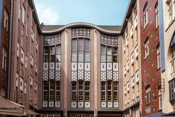 Berlin, Germany - 2022.07.29: High angle view of the Hackesche Hofe courtyard.