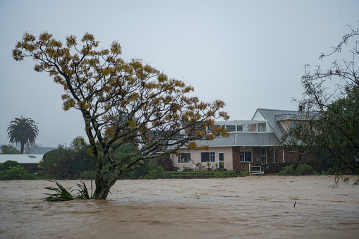 Flooding in Nelson City Centre along Maitai River after massive rainfalls on 18/08/2022.