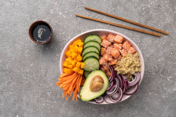 istock Poke bowl Quinoa with salmon and vegetables 1415776233