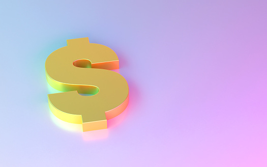 Gold colored Dollar Sign on colorful background. Icon set template for your design.