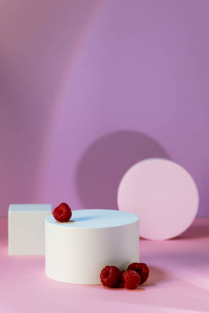 istock Background for Branding Round Geometric Podium and Raspberry Empty Platform for Product Advertising and Presentation Pink Background Shadow 1415777740