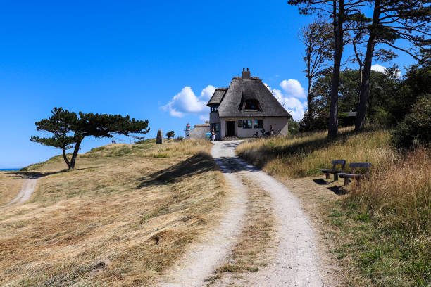 Beautiful summer scandinavian landscape. Knud Rasmussen House. Hundested, Denmark - August 28, 2021