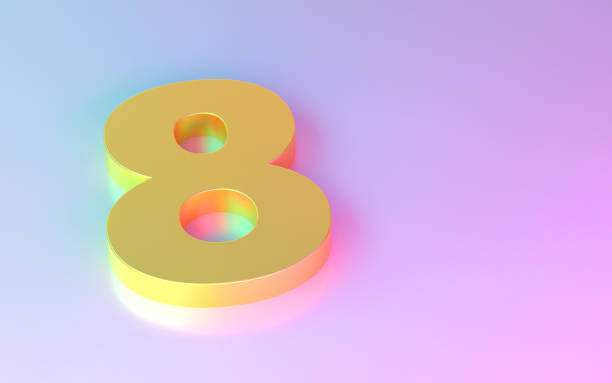 Gold Colored Number 8 On Colorful Background. Financial Figures