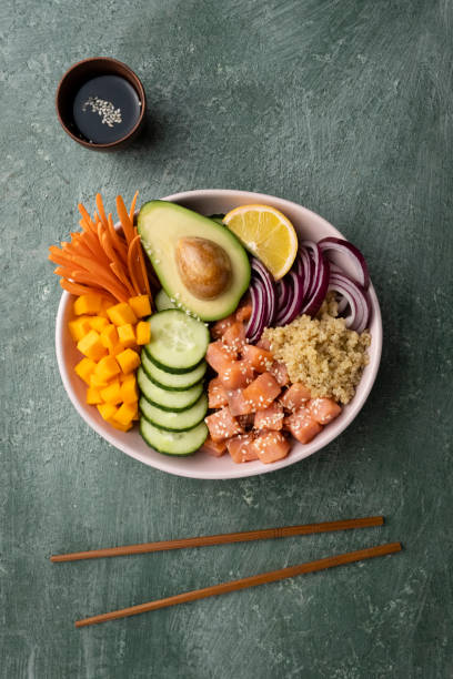 istock Poke bowl with salmon and avocado 1415778067