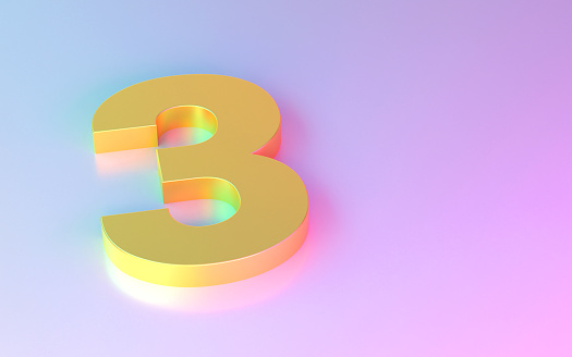 Gold Colored Number 3 On Colorful Background. Financial Figures