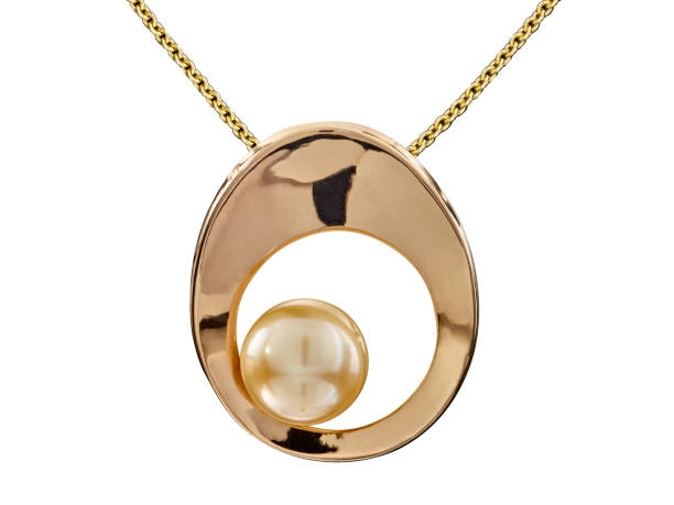 istock Golden necklace with pearl isolated on white 1415778230