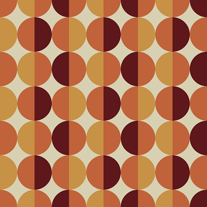 70s seamless pattern. Retro geometric seamless background in seventies style. Groovy scrapbook paper. Yellow, orange, brown vintage colors vector pattern