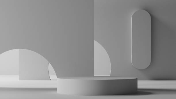 istock white cylinder pedestal or podium for display, 3D blank stage for product showcase, minimal stand. 1415780034