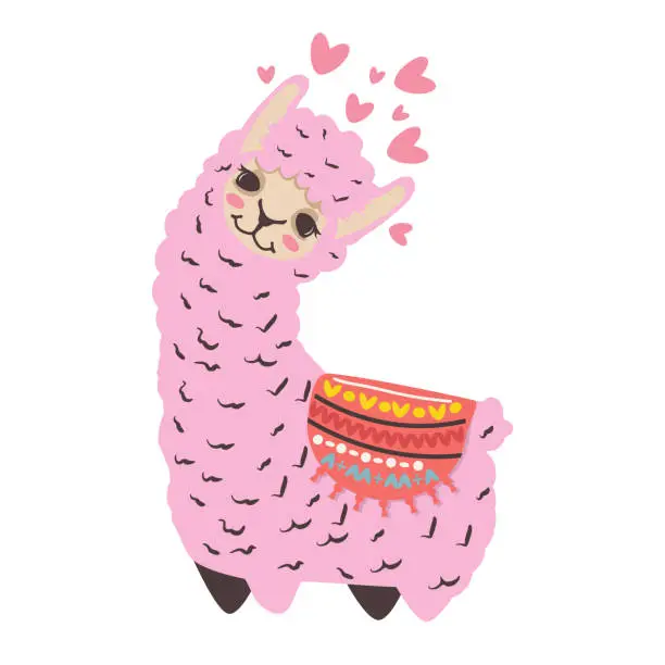 Vector illustration of Pink lama alpaca cartoon vector