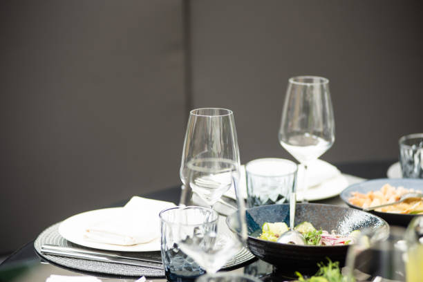 istock Served table. Restaurant. Outdoor party preparing. Wedding 1415780613