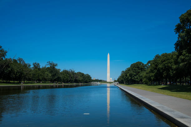 istock Washington Monument and Reflecting Pool on a Clear Sunny Day with Blue Sky 1415781768