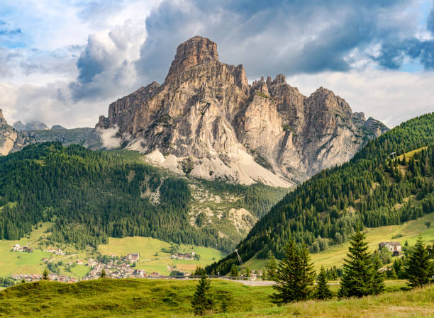 Beautiful view from Passo Gardena, Dolomites, Italy stock photo