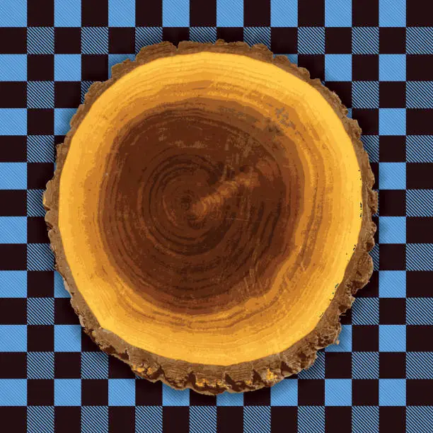 Vector illustration of Wood Log Sclice On A Plaid background